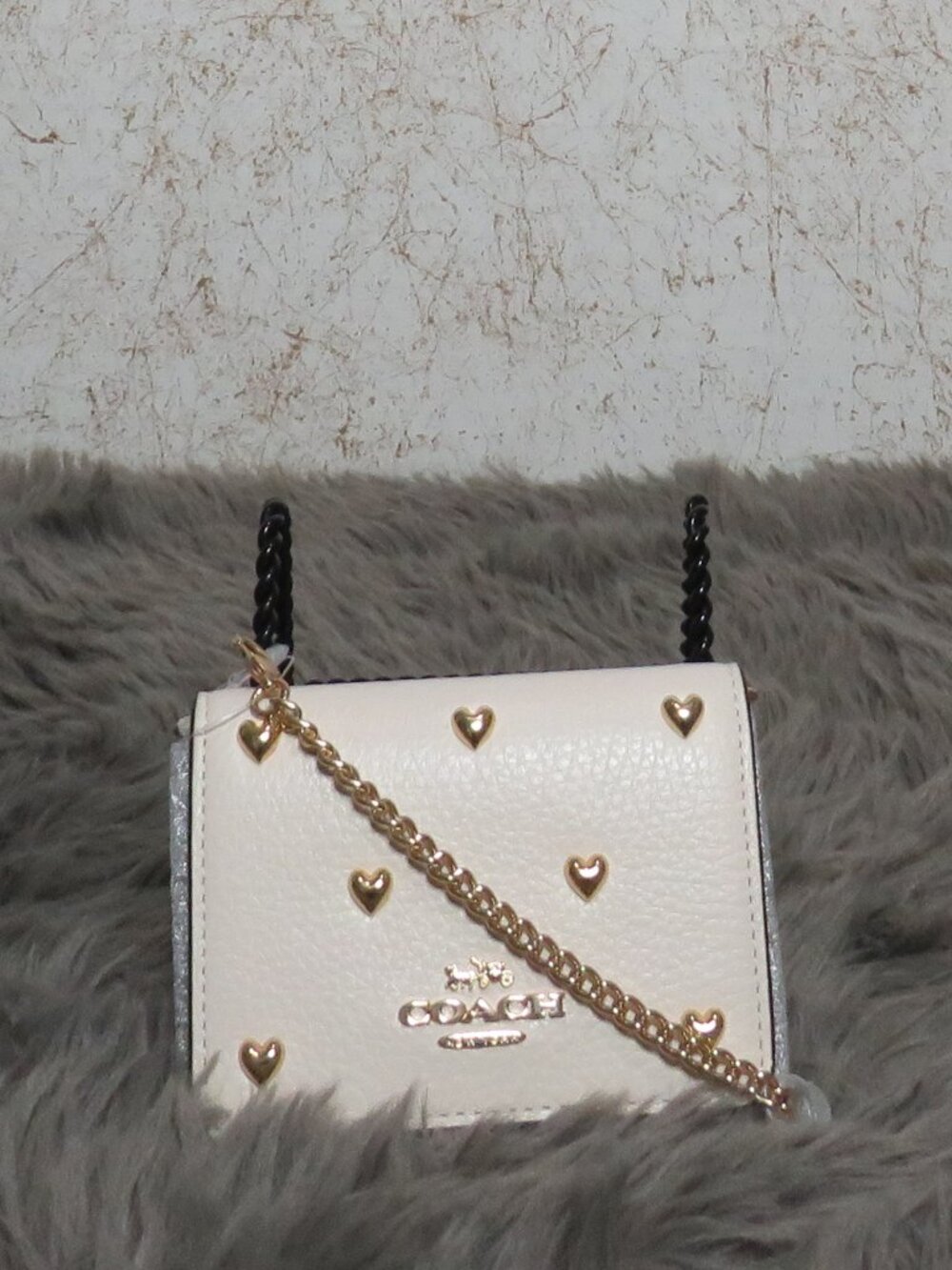 Coach Mini Wallet on a Chain with Heart Rivets (Chalk)